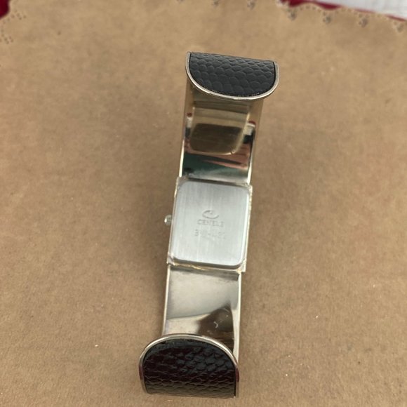 Vintage Cenere Pyramid Peak a Boo Watch Cuff Bracelet Black and Silver Tone